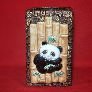 Vintage Panda Bamboo Ceramic Pottery Planter Large Vase
